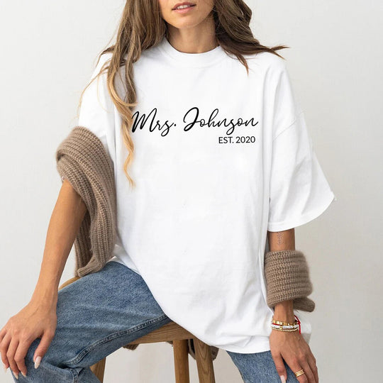 Custom Mrs. Shirt – Personalized Name Tee for Brides & Wives