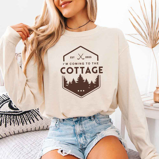May include I'm Coming to the Cottage Comfort Colors long sleeve shirt with hockey romance BookTok graphic and relaxed fit