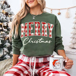 Merry Christmas Sweatshirt - Buffalo Plaid Crewneck