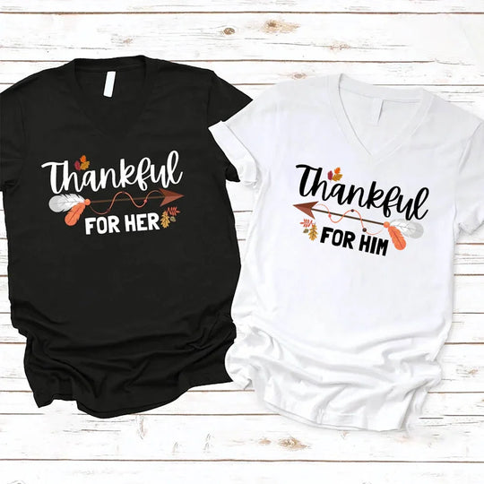 EXPEDITE to Receive in Time - Thankful For Her/Him Valentines Couple V-Neck