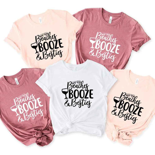 May include Girls Vacation Shirt with Summer Beaches Booze Besties Tee design for women, perfect for beach getaways, girls trips, and fun summer celebrations!