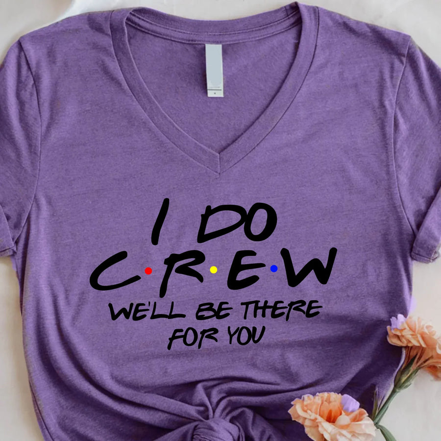 Purple t-shirt with 'I DO CREW' text on a white background