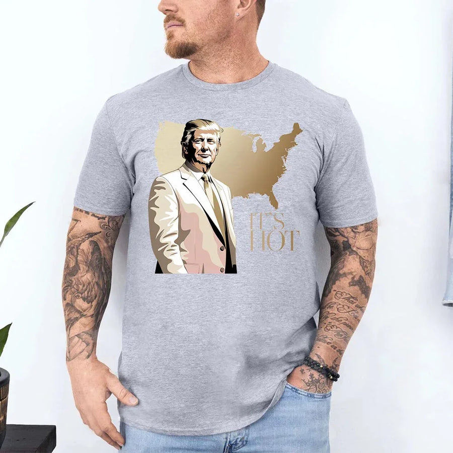 It’s Hot” Trump Shirt – Viral USA Map Tee for Men – Bold Patriotic Graphic