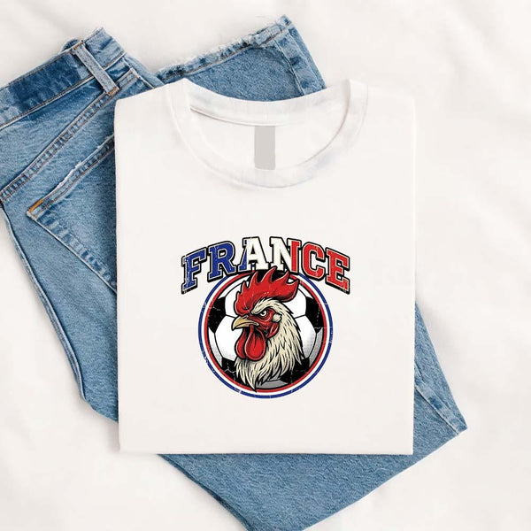May include a person wearing a White France 2026 World Cup Countries Animal Emblems T-Shirt featuring bold animal graphic and relaxed fit.