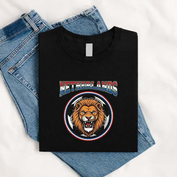 May include a person wearing a Black Netherlands   2026 World Cup Countries Animal Emblems T-Shirt featuring bold animal graphic and relaxed fit.