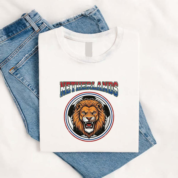 May include a person wearing a White Netherlands 2026 World Cup Countries Animal Emblems T-Shirt featuring bold animal graphic and relaxed fit.