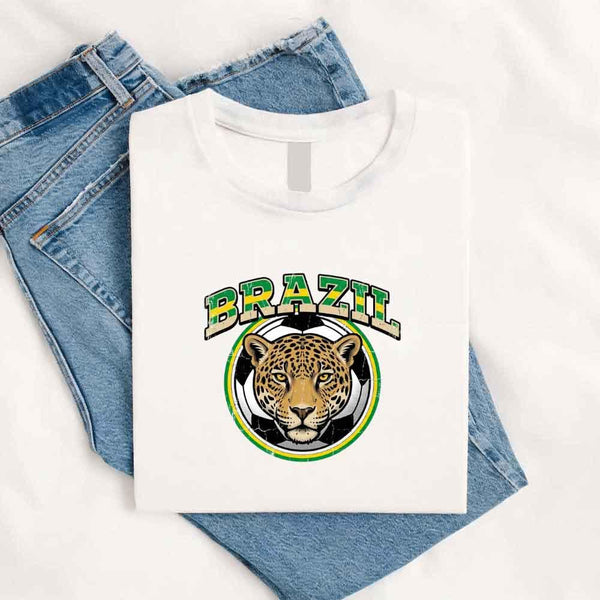 May include a person wearing a White Brazil 2026 World Cup Countries Animal Emblems T-Shirt featuring bold animal graphic and relaxed fit.