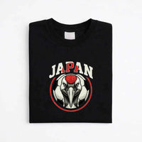 Black Japan soccer fan t-shirt with crane and soccer ball graphic emblem
