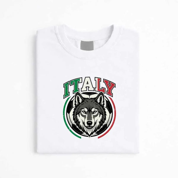 May include a person wearing a White Italy 2026 World Cup Countries Animal Emblems T-Shirt featuring bold animal graphic and relaxed fit.