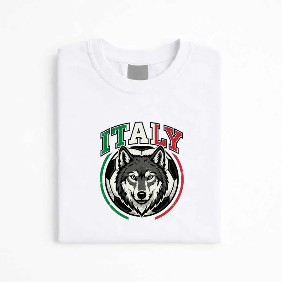 May include a person wearing a White Italy 2026 World Cup Countries Animal Emblems T-Shirt featuring bold animal graphic and relaxed fit.