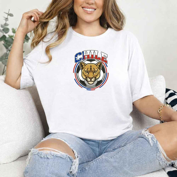 May include a person wearing a White Chile 2026 World Cup Countries Animal Emblems T-Shirt featuring bold animal graphic and relaxed fit.