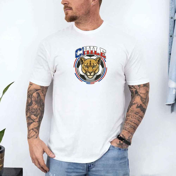 May include a person wearing a White Chile 2026 World Cup Countries Animal Emblems T-Shirt featuring bold animal graphic and relaxed fit.