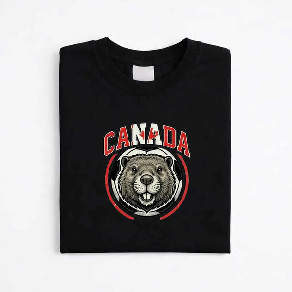 May include a person wearing a Black Canada 2026 World Cup Countries Animal Emblems T-Shirt featuring bold animal graphic and relaxed fit.