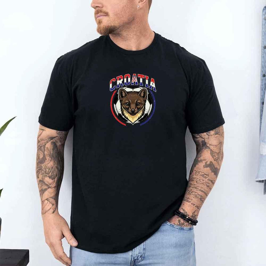 May include a person wearing a Black Croatia 2026 World Cup Countries Animal Emblems T-Shirt featuring bold animal graphic and relaxed fit.