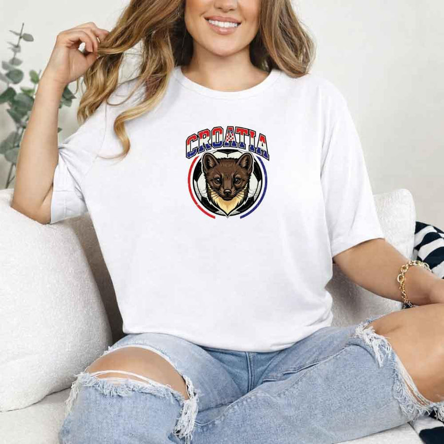 May include a person wearing a White Croatia 2026 World Cup Countries Animal Emblems T-Shirt featuring bold animal graphic and relaxed fit.