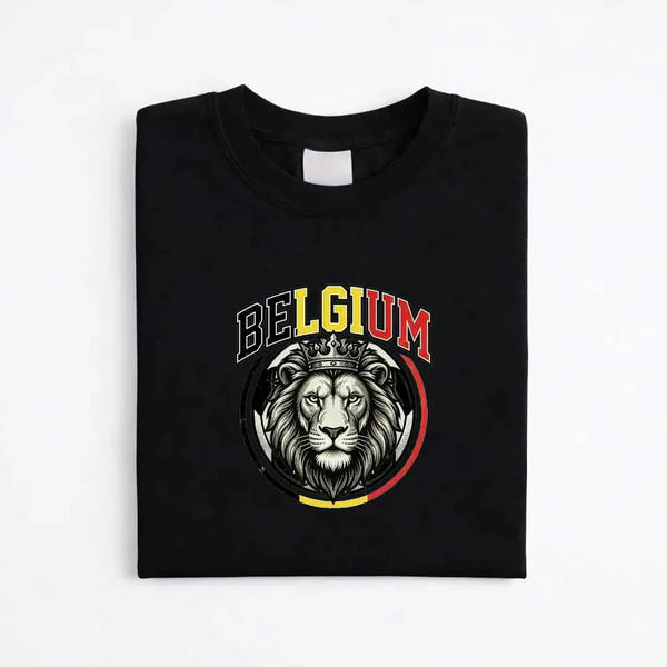 May include a person wearing a Black Belgium 2026 World Cup Countries Animal Emblems T-Shirt featuring bold animal graphic and relaxed fit.