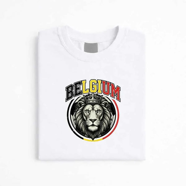 May include a person wearing a Black Belgium 2026 World Cup Countries Animal Emblems T-Shirt featuring bold animal graphic and relaxed fit.
