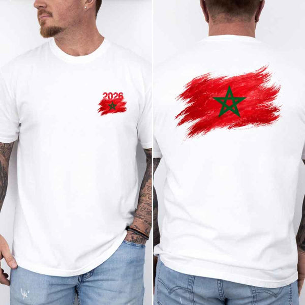 May include a person wearing a White Morocco 2026 World Cup "Countries" T-Shirt – Soccer Fan Graphic Tee featuring bold soccer countries graphic and relaxed fit.