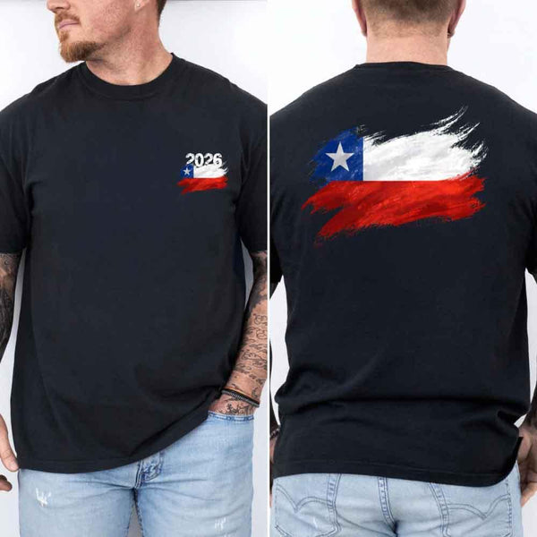 May include a person wearing a Black  Chile 2026 World Cup "Countries" T-Shirt – Soccer Fan Graphic Tee featuring bold soccer countries graphic and relaxed fit.