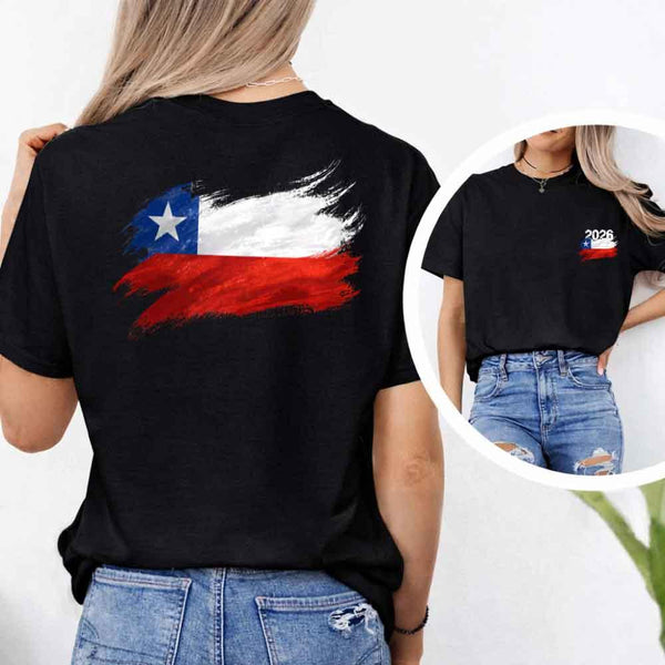 May include a person wearing a Black  Chile 2026 World Cup "Countries" T-Shirt – Soccer Fan Graphic Tee featuring bold soccer countries graphic and relaxed fit.
