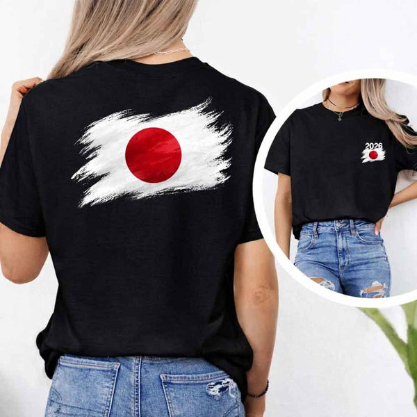 May include a person wearing a Black  Japan 2026 World Cup "Countries" T-Shirt – Soccer Fan Graphic Tee featuring bold soccer countries graphic and relaxed fit.