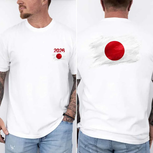 May include a person wearing a White Japan 2026 World Cup "Countries" T-Shirt – Soccer Fan Graphic Tee featuring bold soccer countries graphic and relaxed fit.