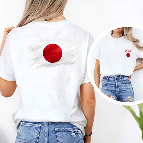 May include a person wearing a White Japan 2026 World Cup "Countries" T-Shirt – Soccer Fan Graphic Tee featuring bold soccer countries graphic and relaxed fit.