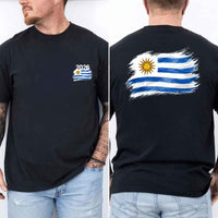 May include a person wearing a Black  Uruguay 2026 World Cup "Countries" T-Shirt – Soccer Fan Graphic Tee featuring bold soccer countries graphic and relaxed fit.