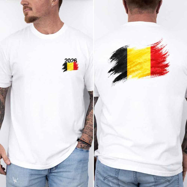 May include a person wearing a White Belgium 2026 World Cup "Countries" T-Shirt – Soccer Fan Graphic Tee featuring bold soccer countries graphic and relaxed fit.