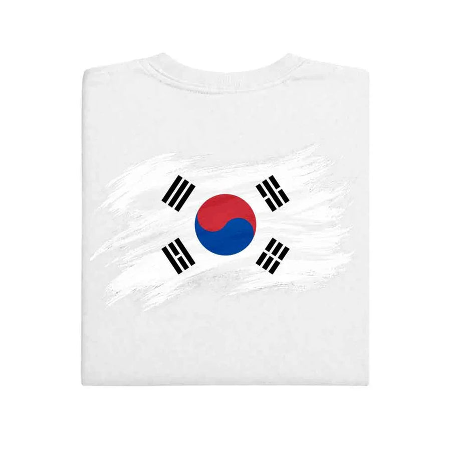May include a person wearing a White South Korea 2026 World Cup "Countries" T-Shirt – Soccer Fan Graphic Tee featuring bold soccer countries graphic and relaxed fit.