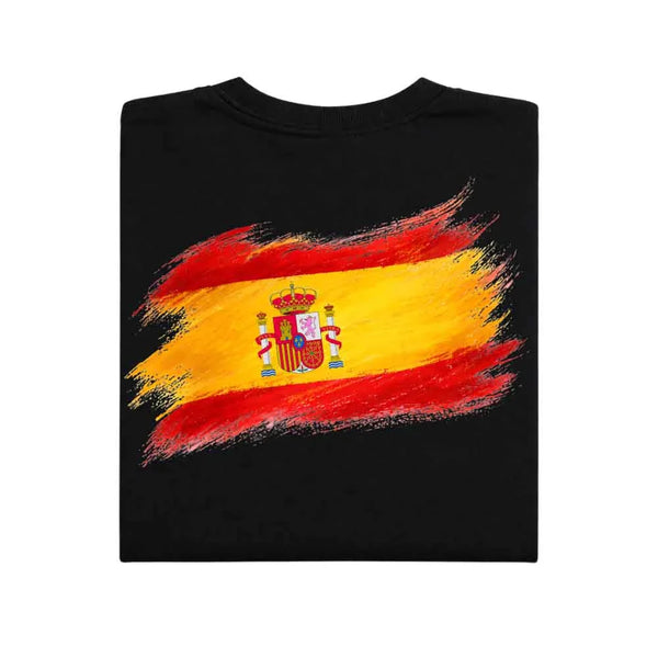 May include a person wearing a Black Spain 2026 World Cup "Countries" T-Shirt – Soccer Fan Graphic Tee featuring bold soccer countries graphic and relaxed fit.