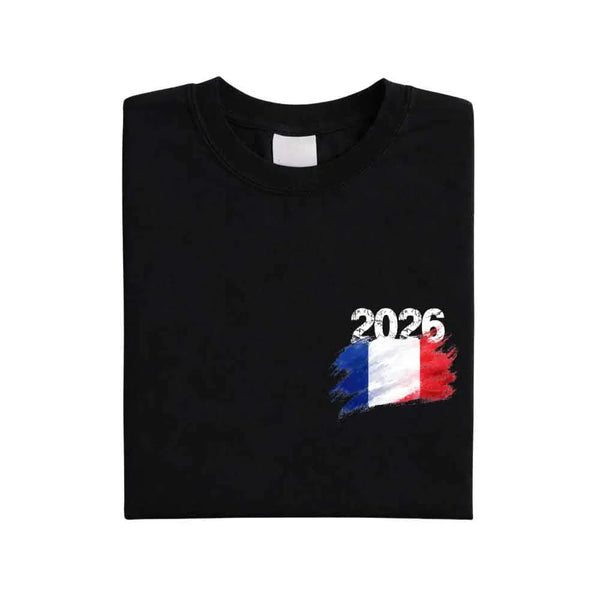 May include a person wearing a Black  France 2026 World Cup "Countries" T-Shirt – Soccer Fan Graphic Tee featuring bold soccer countries graphic and relaxed fit.