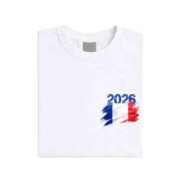 May include a person wearing a White France 2026 World Cup "Countries" T-Shirt – Soccer Fan Graphic Tee featuring bold soccer countries graphic and relaxed fit.