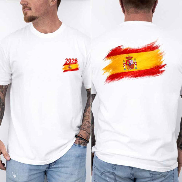 May include a person wearing a white Spain 2026 World Cup "Countries" T-Shirt – Soccer Fan Graphic Tee featuring bold soccer countries graphic and relaxed fit.