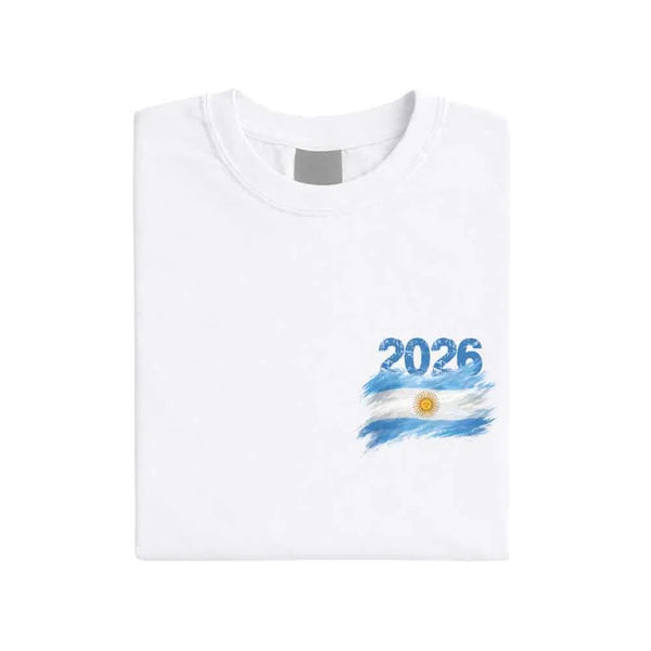 May include a person wearing a White Argentina 2026 World Cup "Countries" T-Shirt – Soccer Fan Graphic Tee featuring bold soccer countries graphic and relaxed fit.
