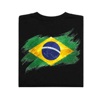 May include a person wearing a Black Brazil  2026 World Cup "Countries" T-Shirt – Soccer Fan Graphic Tee featuring bold soccer countries graphic and relaxed fit.
