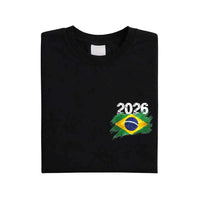 May include a person wearing a Black  Brazil 2026 World Cup "Countries" T-Shirt – Soccer Fan Graphic Tee featuring bold soccer countries graphic and relaxed fit.