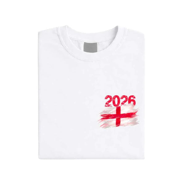 May include a person wearing a White England 2026 World Cup "Countries" T-Shirt – Soccer Fan Graphic Tee featuring bold soccer countries graphic and relaxed fit.