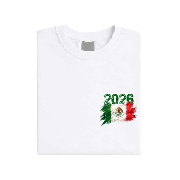 May include a person wearing a White Mexico 2026 World Cup "Countries" T-Shirt – Soccer Fan Graphic Tee featuring bold soccer countries graphic and relaxed fit.