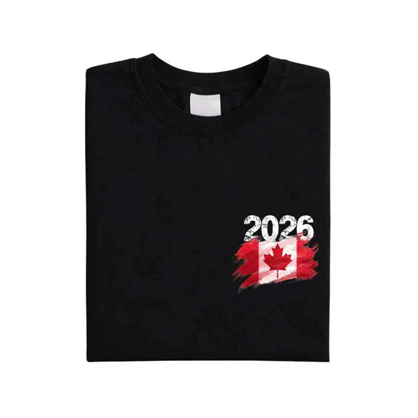 May include a person wearing a Black   Canada 2026 World Cup "Countries" T-Shirt – Soccer Fan Graphic Tee featuring bold soccer countries graphic and relaxed fit.