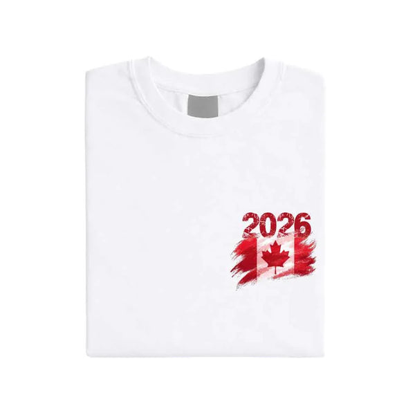 May include a person wearing a White Canada 2026 World Cup "Countries" T-Shirt – Soccer Fan Graphic Tee featuring bold soccer countries graphic and relaxed fit.