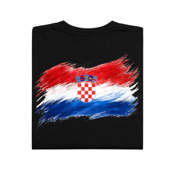 May include a person wearing a Black Croatia 2026 World Cup "Countries" T-Shirt – Soccer Fan Graphic Tee featuring bold soccer countries graphic and relaxed fit.