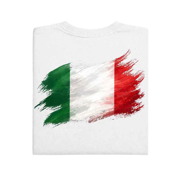May include a person wearing a White Italy 2026 World Cup "Countries" T-Shirt – Soccer Fan Graphic Tee featuring bold soccer countries graphic and relaxed fit.