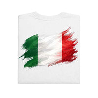 May include a person wearing a White Italy 2026 World Cup "Countries" T-Shirt – Soccer Fan Graphic Tee featuring bold soccer countries graphic and relaxed fit.