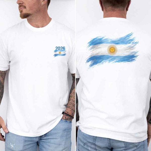 May include a person wearing a white  Argentina 2026 World Cup "Countries" T-Shirt – Soccer Fan Graphic Tee featuring bold soccer countries graphic and relaxed fit.