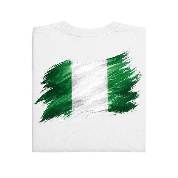 May include a person wearing a White Nigeria 2026 World Cup "Countries" T-Shirt – Soccer Fan Graphic Tee featuring bold soccer countries graphic and relaxed fit.
