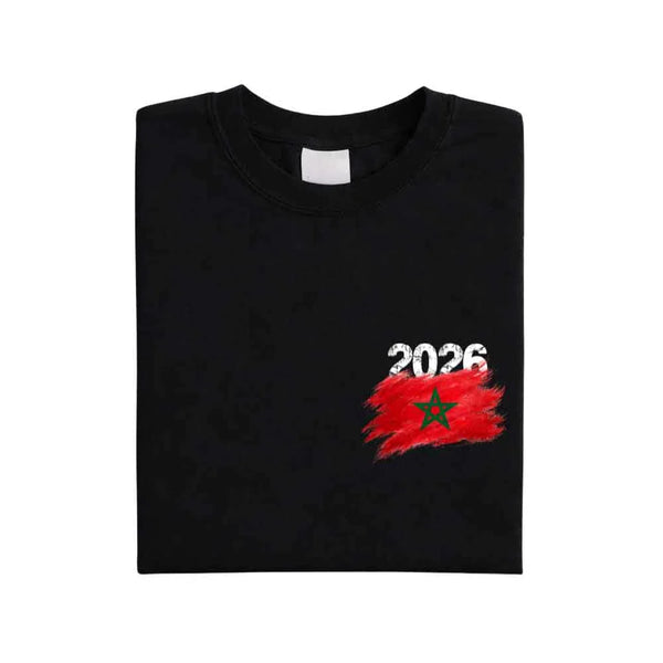 May include a person wearing a Black   Morocco 2026 World Cup "Countries" T-Shirt – Soccer Fan Graphic Tee featuring bold soccer countries graphic and relaxed fit.