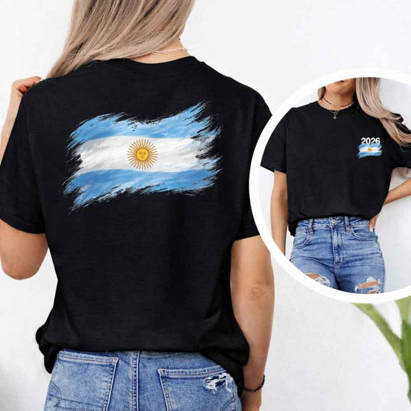 May include a person wearing a black  Argentina 2026 World Cup "Countries" T-Shirt – Soccer Fan Graphic Tee featuring bold soccer countries graphic and relaxed fit.