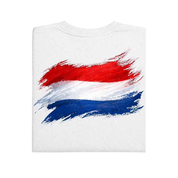 May include a person wearing a White Netherlands 2026 World Cup "Countries" T-Shirt – Soccer Fan Graphic Tee featuring bold soccer countries graphic and relaxed fit.