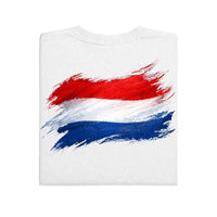 May include a person wearing a White Netherlands 2026 World Cup "Countries" T-Shirt – Soccer Fan Graphic Tee featuring bold soccer countries graphic and relaxed fit.